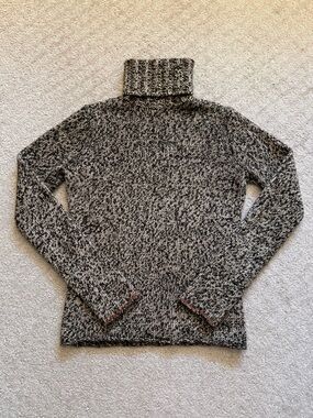 GAP Wool Blend Marled Brown Chunky Knit Turtleneck Sweater Vintage Rolled Hem M